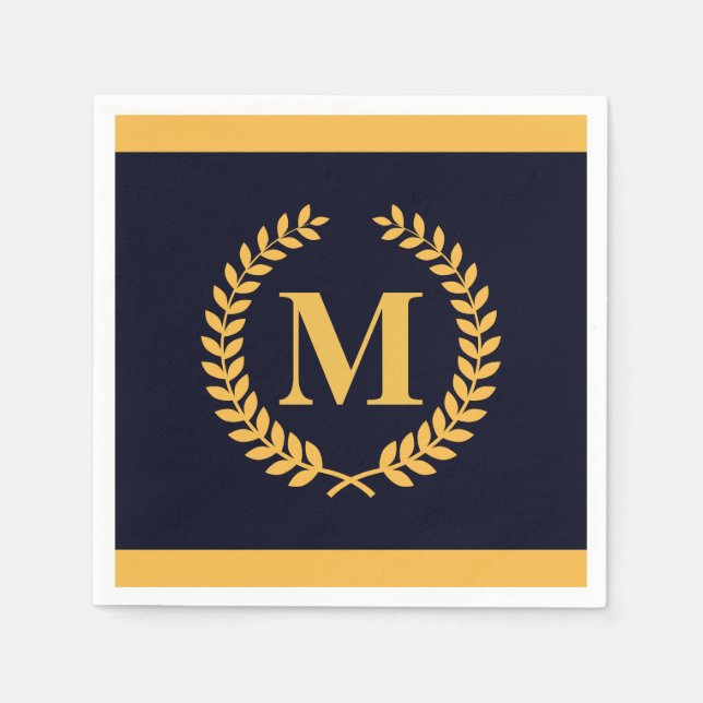 Guardanapo De Papel Ouro Laurel Wreath Monograma (Frente)