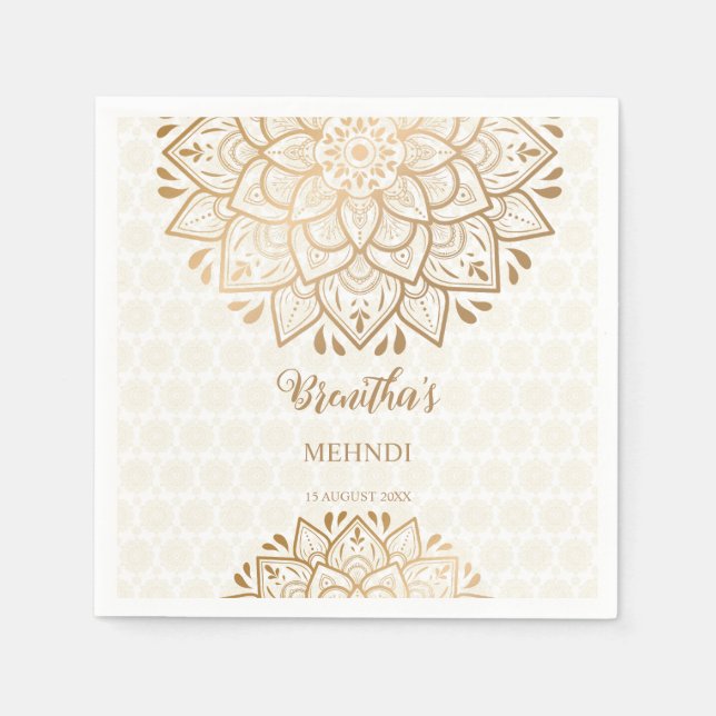 Guardanapo De Papel Ouro mandala Mehndi nome personalizado (Frente)