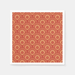 Guardanapo De Papel Ouro mandala ondas em fundo vermelho