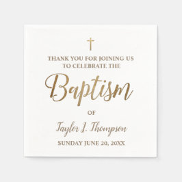 Guardanapo De Papel Ouro moderno personalizado e batismo branco
