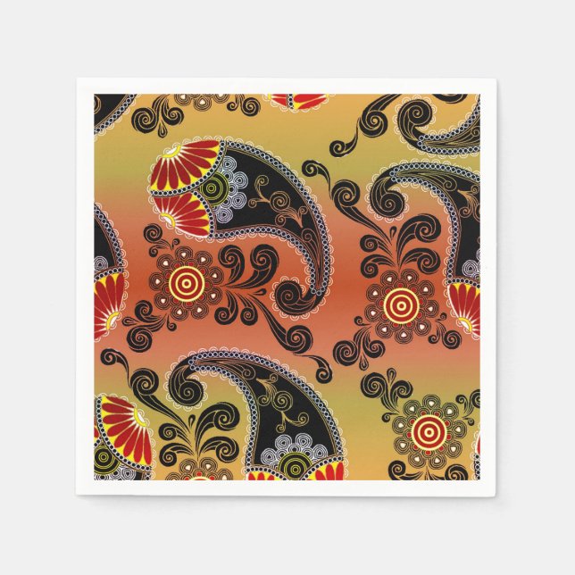 Guardanapo De Papel Ouro Orange Paisley Pattern Napkins (Frente)