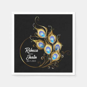 Guardanapo De Papel Ouro Peacock Feather Black Modern Boho