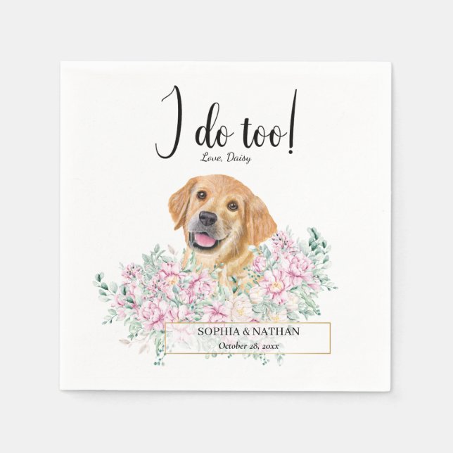 Guardanapo De Papel Ouro Retriever Cachorro Casamento Cocktail Napkins (Frente)
