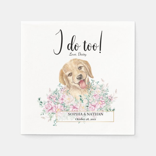 Guardanapo De Papel Ouro Retriever Cachorro Casamento Cocktail Napkins (Frente)