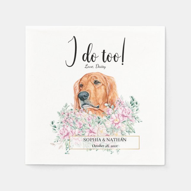 Guardanapo De Papel Ouro Retriever Cachorro Casamento Cocktail Napkins (Frente)