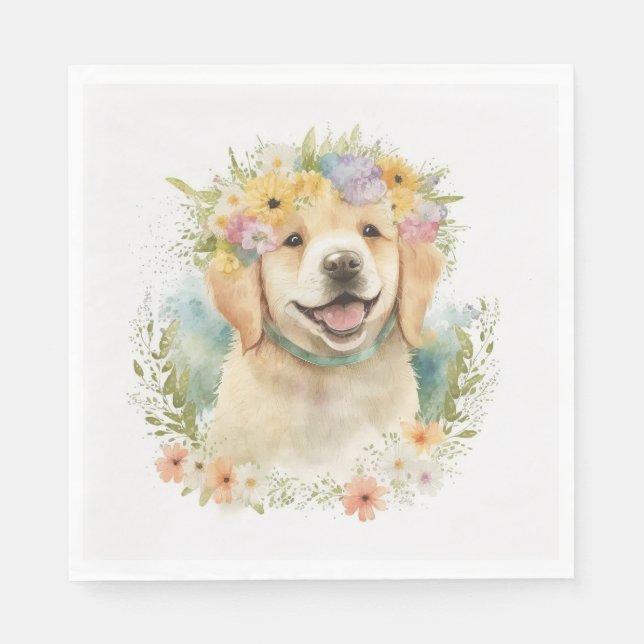 Guardanapo De Papel Ouro Retriever Em Laurel Wreath (Frente)