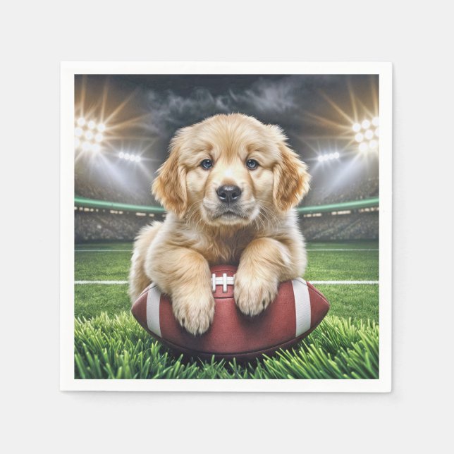 Guardanapo De Papel Ouro Retriever Puppy Sobre Futebol (Frente)