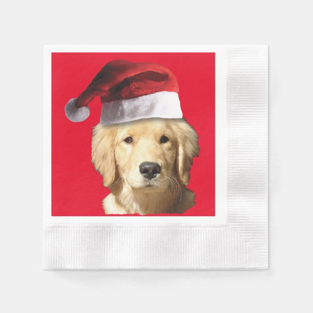 Guardanapo De Papel Ouro Retriever Santa Claus (Frente)