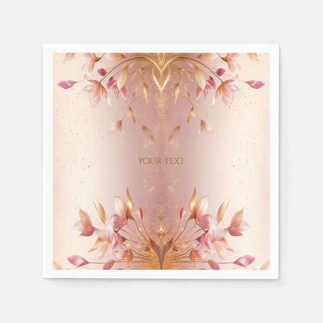 Guardanapo De Papel Ouro Rosa Deixa Napkins Floral (Frente)