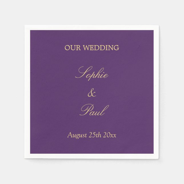 Guardanapo De Papel Ouro Roxo Beige Weding Napkins (Frente)