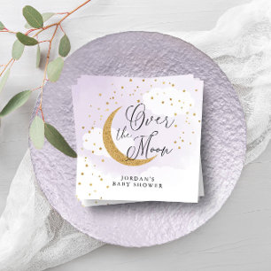 Guardanapo De Papel Ouro Sobre a Lua Roxo Chuvada de Bebê Personalizad