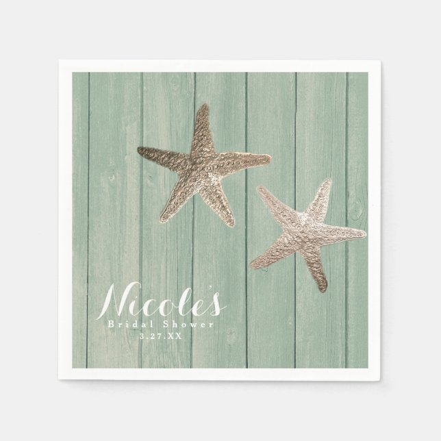 Guardanapo De Papel Ouro Starfish & Wood Elegant Beach (Frente)