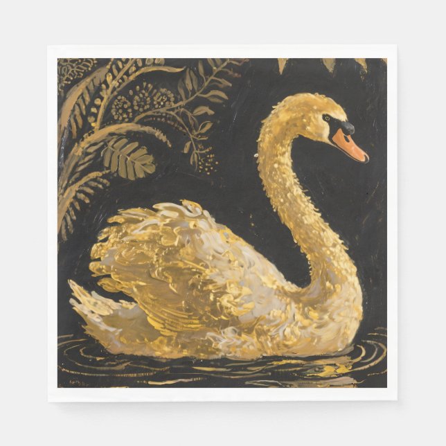 Guardanapo De Papel Ouro Swan em um Pond Midnight (Frente)