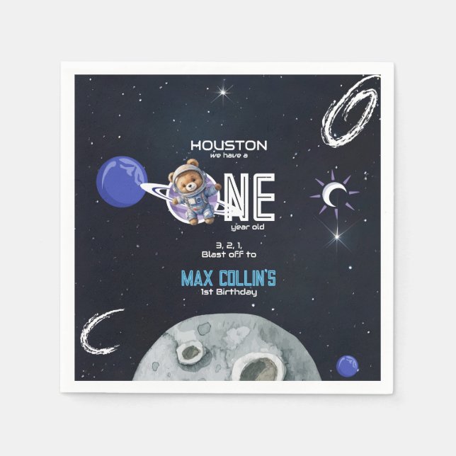 Guardanapo De Papel Outer Space Astronaut 1st Birthday (Frente)