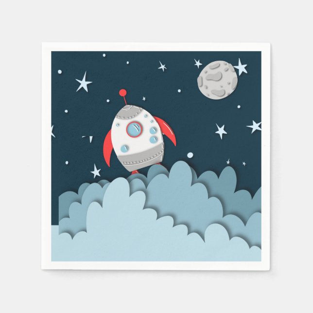 Guardanapo De Papel Outer Space Rocket Ship Birthday Party (Frente)