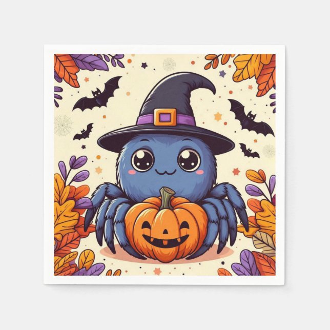 Guardanapo De Papel Outono/aranha/feitiçaria/halloween (Frente)