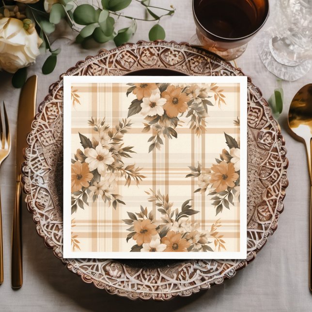 Guardanapo De Papel outono da Xadrez Floral Elegante (Criador carregado)