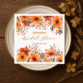 Guardanapo De Papel Outono Rústico Laranja Floral Chá de Bebê de Menin