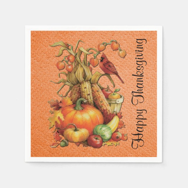 Guardanapo De Papel Ouvest Autumn Happy Graças, Orange Napkins (Frente)