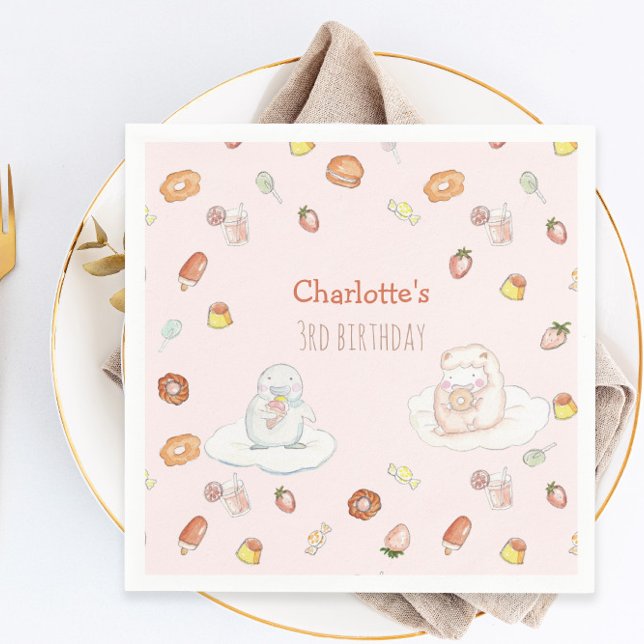 Guardanapo De Papel Ovelha rosa-branca sobrepõe-se ao aniversário de c (Criador carregado)