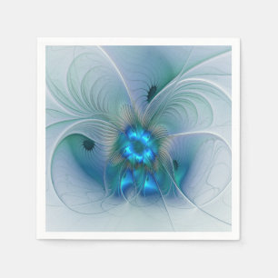 Guardanapo De Papel Ovinas de Pé, Fractal Turquesa Azul Abstrato