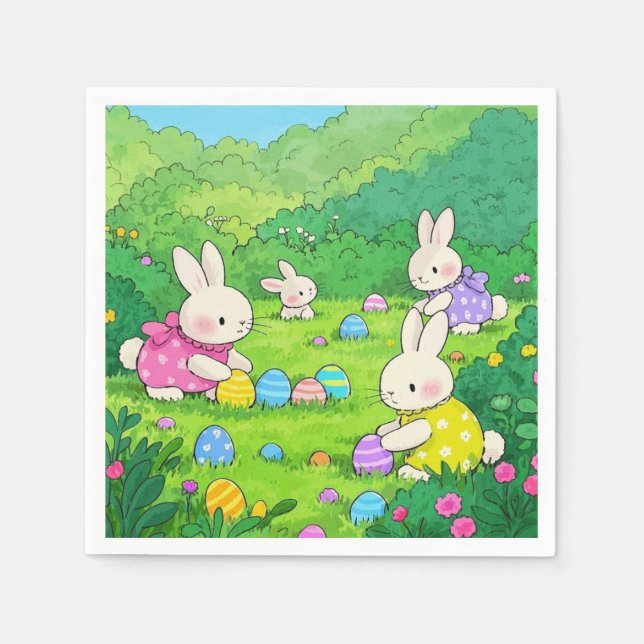 Guardanapo De Papel Ovos de Páscoa de Bunnies de Cartoon (Frente)
