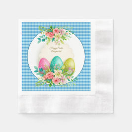 Guardanapo De Papel Ovos de Páscoa Florais & Rosas Cor-de-Rosa em Aqua