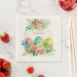 Guardanapo De Papel Ovos de Páscoa Florais & Rosas Cor-de-Rosa em Aqua