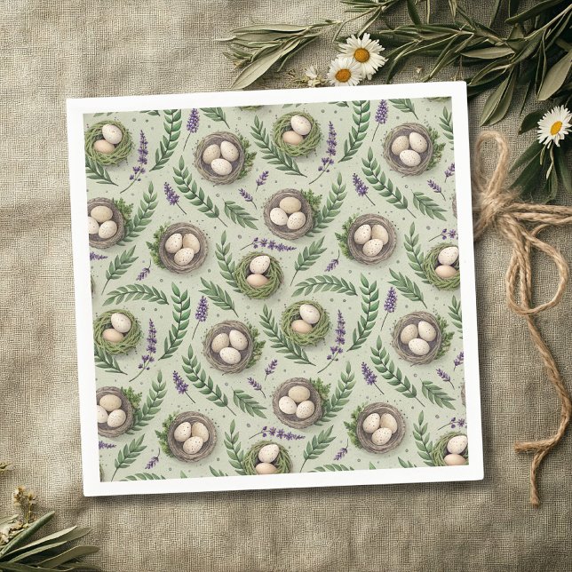 Guardanapo De Papel Ovos de Páscoa Verde Sage Simples com Ninho de Lav (Criador carregado)