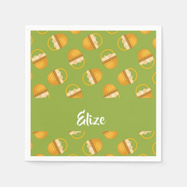 Guardanapo De Papel Ovos em cesto castanho em verde (Frente)