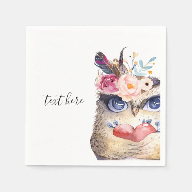 Guardanapo De Papel OWL, boêmia, boho floral (Frente)