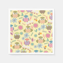 Owl Cream Napkins