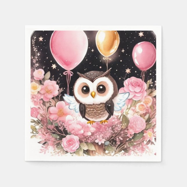 Guardanapo De Papel Owl First Birthday Napkins (Frente)