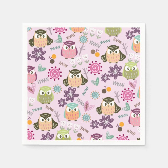 Guardanapo De Papel Owl Pink Napkins (Frente)