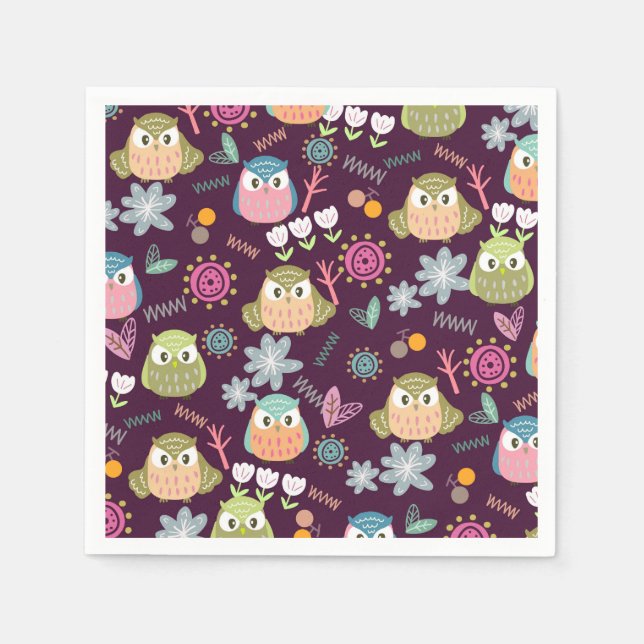 Guardanapo De Papel Owl Purple Napkins (Frente)