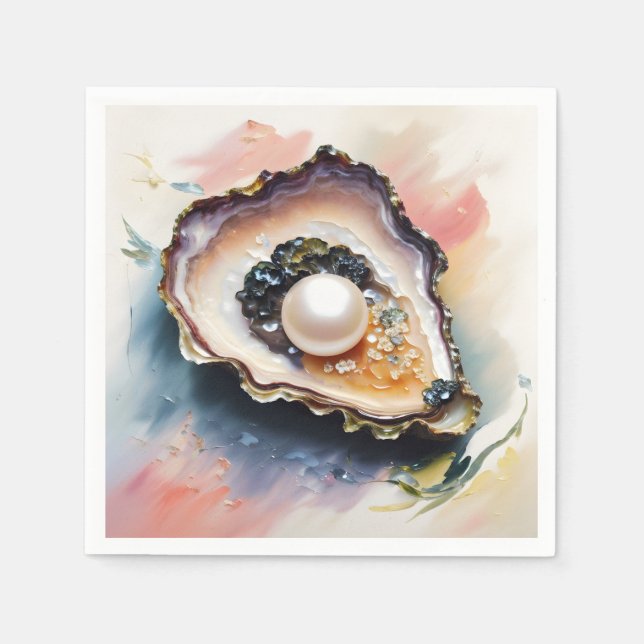 Guardanapo De Papel Oyster Pearl Shelfish Art (Frente)