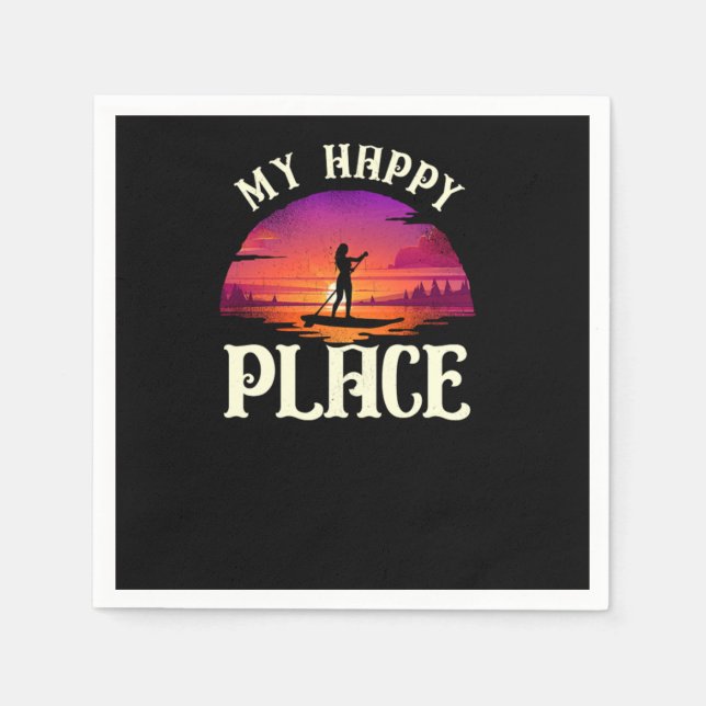 Guardanapo De Papel Paddleboard My Happy Place Girl Sunset (Frente)