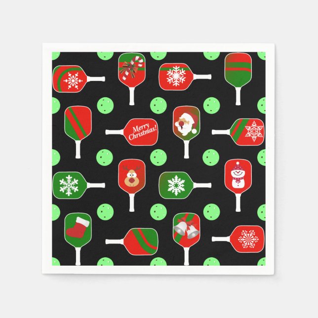 Guardanapo De Papel Paddles de Pickleball Vermelho Verde Natal Bolas P (Frente)