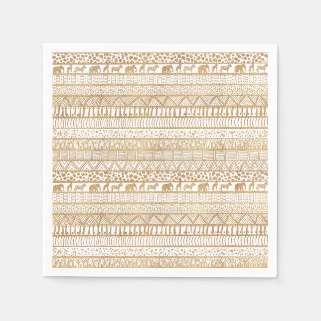 Guardanapo De Papel Padrão Africano Dourado Tribal Trendy White (Frente)