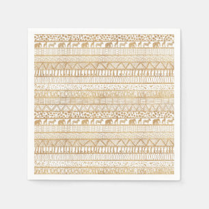 Guardanapo De Papel Padrão Africano Trendy Branco e Dourado Tribal