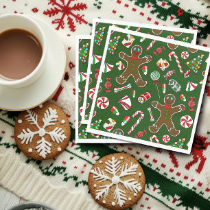 Guardanapo De Papel Padrão Alegre de Gengibre Festivo Verde com Doces