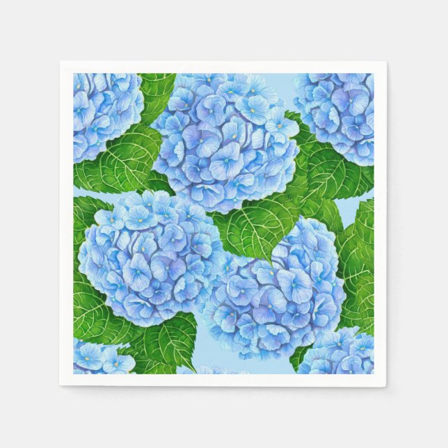 Guardanapo De Papel Padrão aquoso de hydrangea azul (Frente)