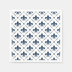 Guardanapo De Papel Padrão azul escuro Fleur De Lis sobre fundo branco