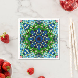 Guardanapo De Papel Padrão Azul Verde-Mosaico Mandala Retro
