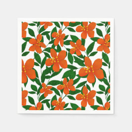 Guardanapo De Papel Padrão Botânico Verde Floral Laranja Vermelho