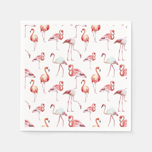 Guardanapo De Papel Padrão branco do flamingo de aquarela tropical (Frente)