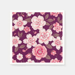 Guardanapo De Papel Padrão brilhante de flores cor-de-rosa em roxo