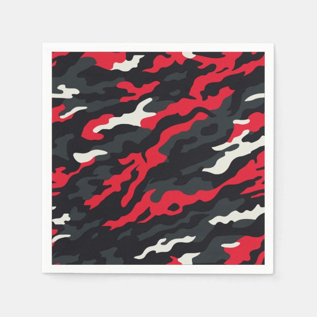 Guardanapo De Papel Padrão Camuflado Vermelho Preto Cinza Branco Camo (Frente)
