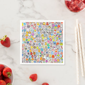 Guardanapo De Papel Padrão Caprichoso Desenhado à Mão Colorido