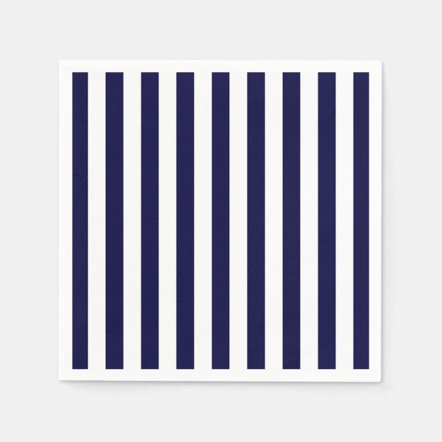 Guardanapo De Papel Padrão Clássico de Listras Azul Marinho e Branco (Frente)